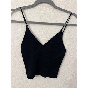 Kendall & Kylie Black Metallic Ribbed Knit V-Neck Camisole Top M